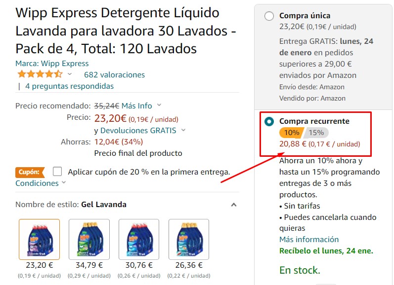 compra recurrente de wipp